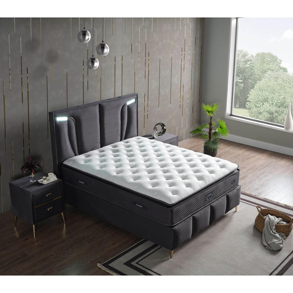 Thumbnail - Villa Möbel Polsterbett-Set, Anthrazit, Metall, Uni, 150x200 cm, Schlafzimmer, Betten, Polsterbetten