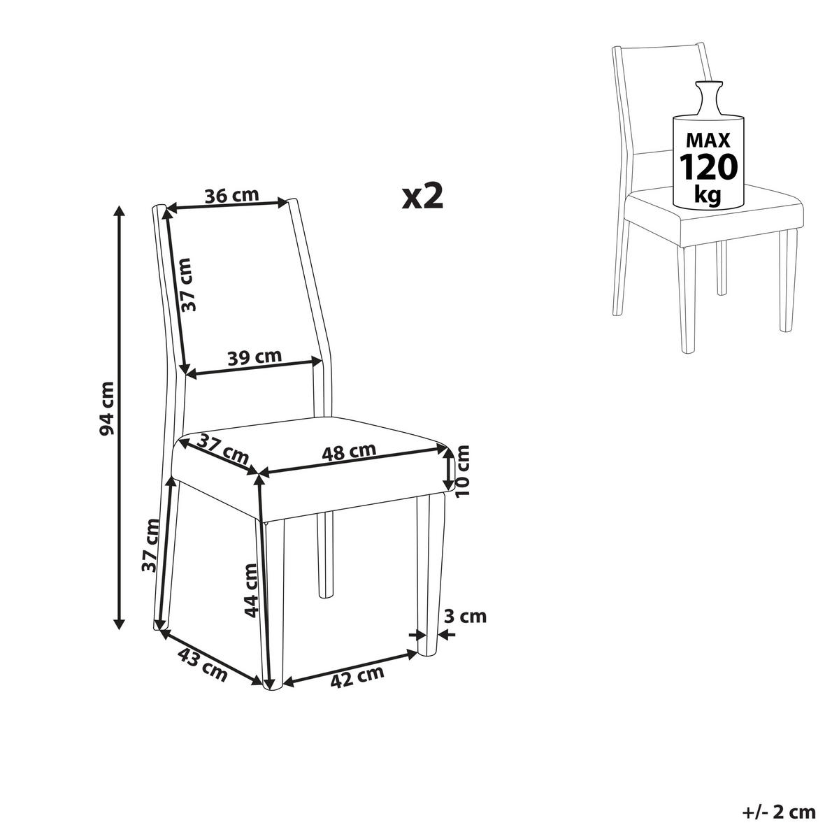 STUHL 2er-Set Gummibaumholz Dunkler Holzfarbton Elmira - Dunkelbraun, Holz/Textil (48/94/43cm) - Beliani