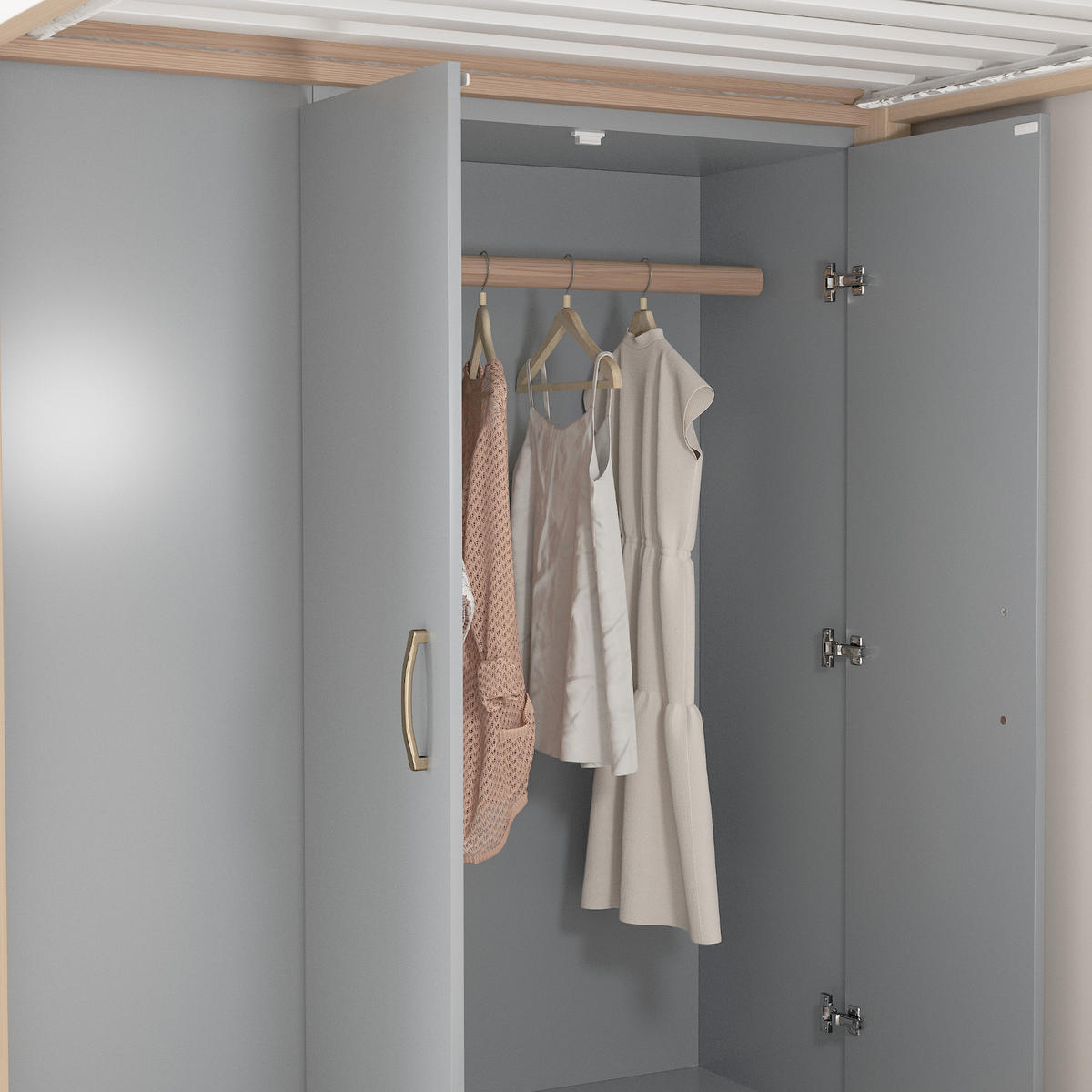 HOCHBETT 90/200 cm in Grau & Natur Kinderbett mit Regalen, Kleiderschrank und Schubladen - Naturfarben/Grau, Holz/Holzwerkstoff (90/200cm) - STILVORA