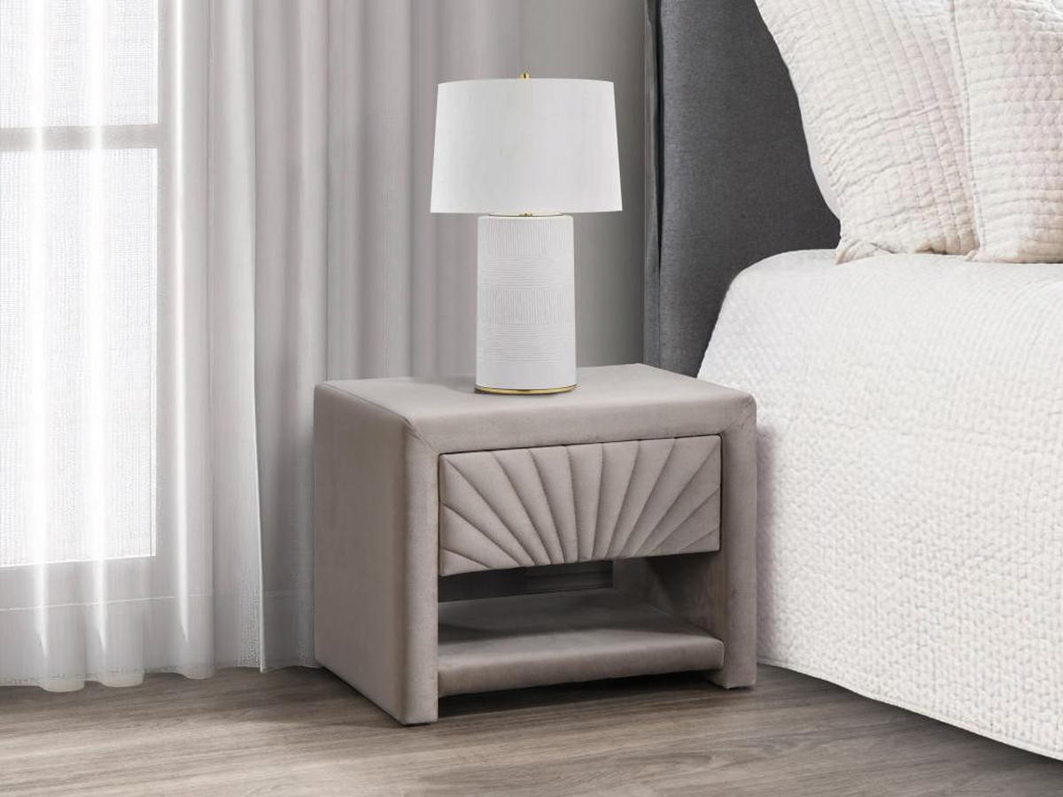 2ER-SET Nachttische mit 1 Schublade & 1 Ablage - Samt - Beige - ULAMI - Beige, Textil (35/41/50cm) - Vente-Unique