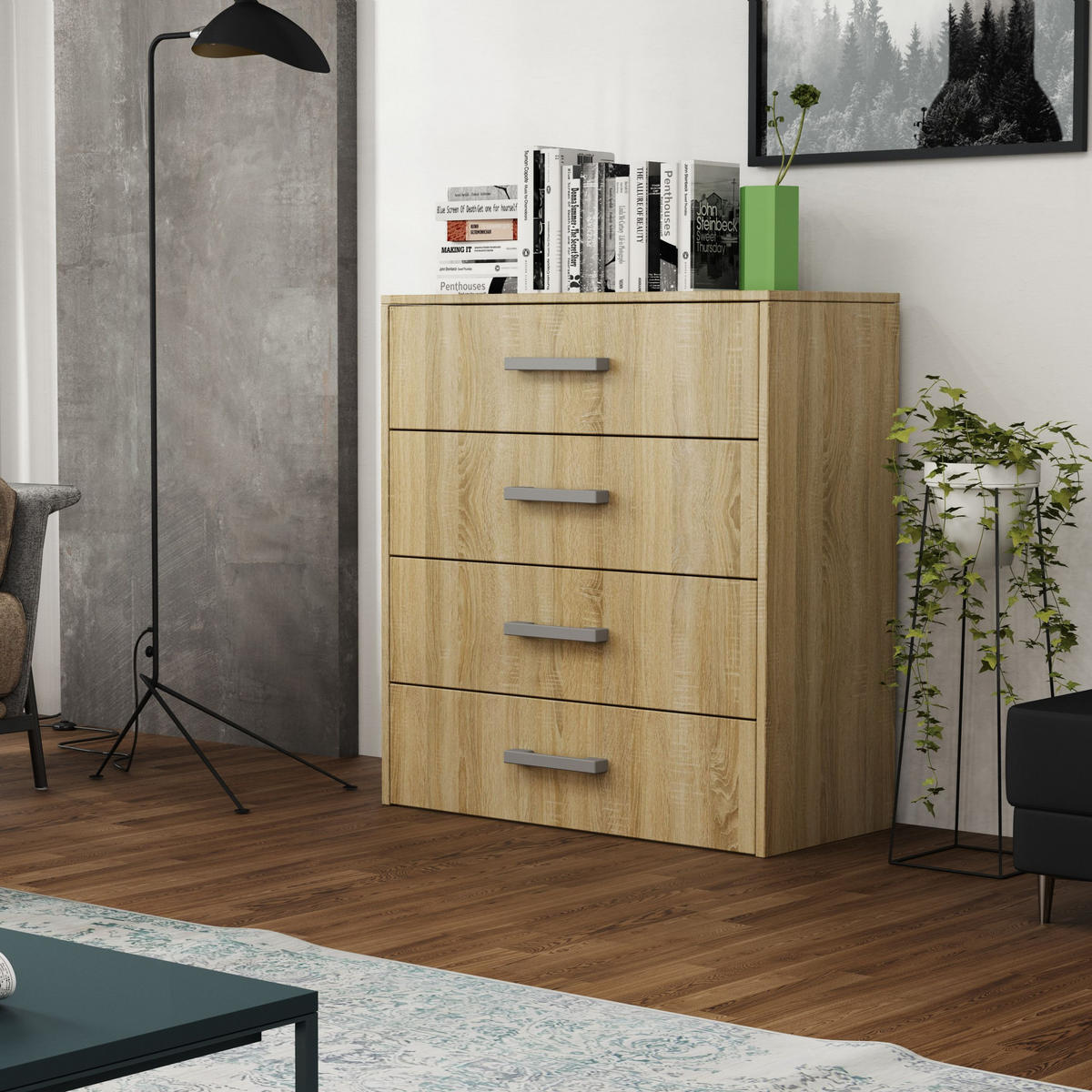 KOMMODE SCALINI 75/82/33 cm mit 4 Schubladen Sonoma Eiche - Sonoma Eiche, Holzwerkstoff (75/82/33cm) - MASSENO