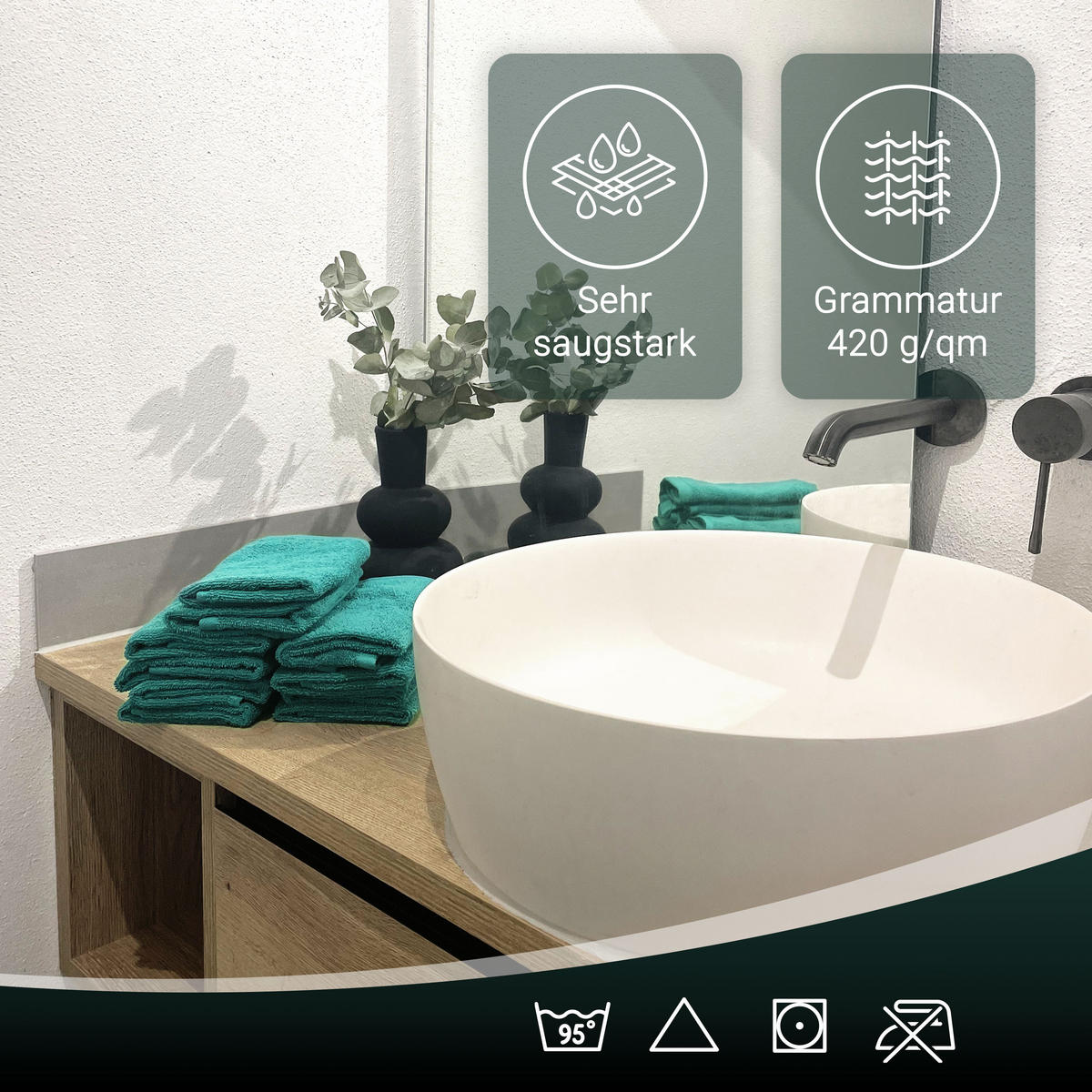 GÄSTETÜCHER, 10er-Set, 30x50 cm, 100% Baumwolle, Grün - Türkis, Textil (30/50cm) - Zollner