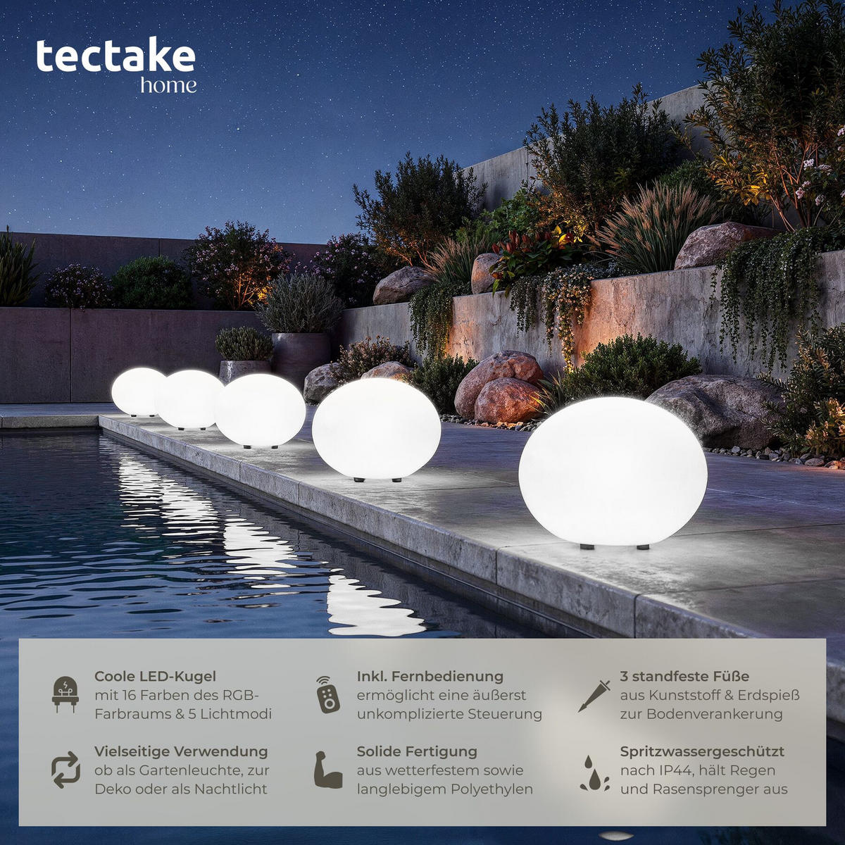 KUGELLEUCHTE Luminous Eye, inklusive Erdspieß, weiß - Weiß, Kunststoff (35/35/28.5cm) - tectake