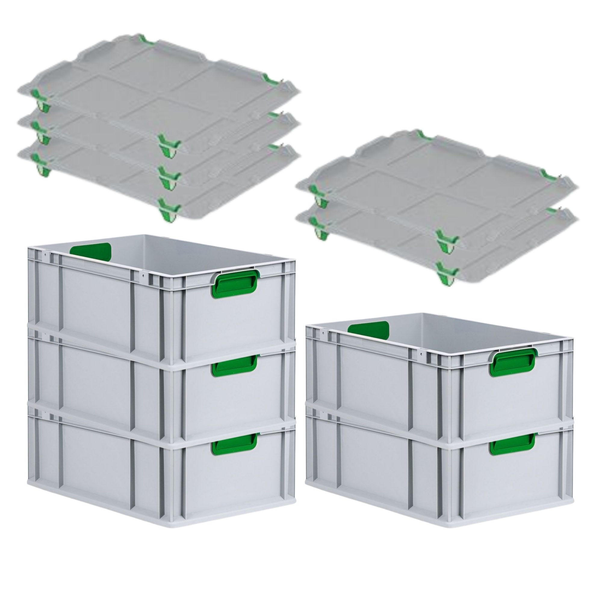 EUROBOX 5x Nextgen Color Mit Auflagedeckel 22x40x60cm Griffe Grün Geschlossen - Grün, Kunststoff (40/22/60cm) - PROREGAL