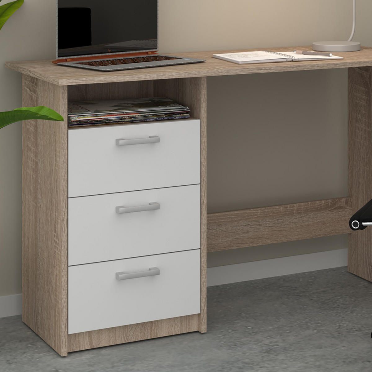 SCHREIBTISCH Meiko Weiß/Sonoma 120 x 50 cm - Weiß/Sonoma Eiche, Holzwerkstoff (50/120/76.6cm) - Vicco