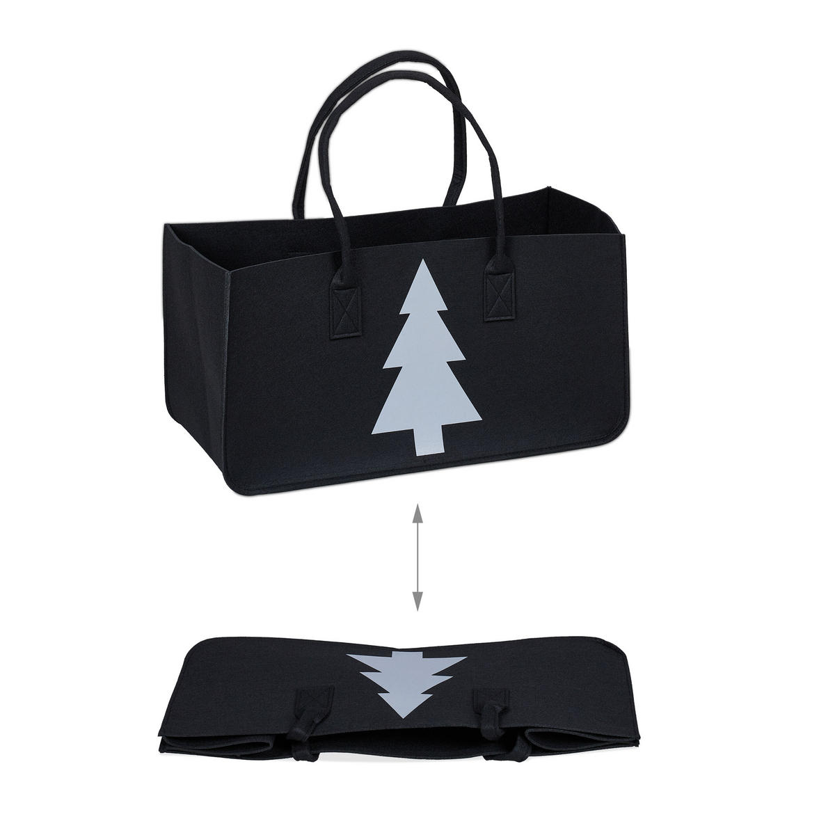 KAMINHOLZTASCHE - Schwarz, Textil (50/25/25cm) - Relaxdays