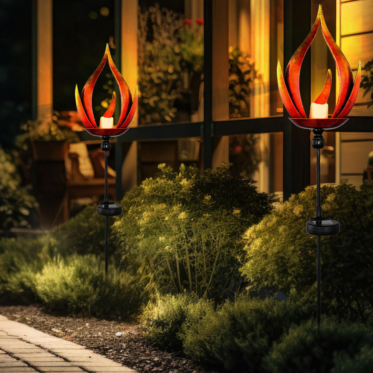 LED AUSSENLEUCHTE Metall Schwarz Feuereffekt 2er Set - Schwarz, Metall (18/18/93cm) - Globo Lighting
