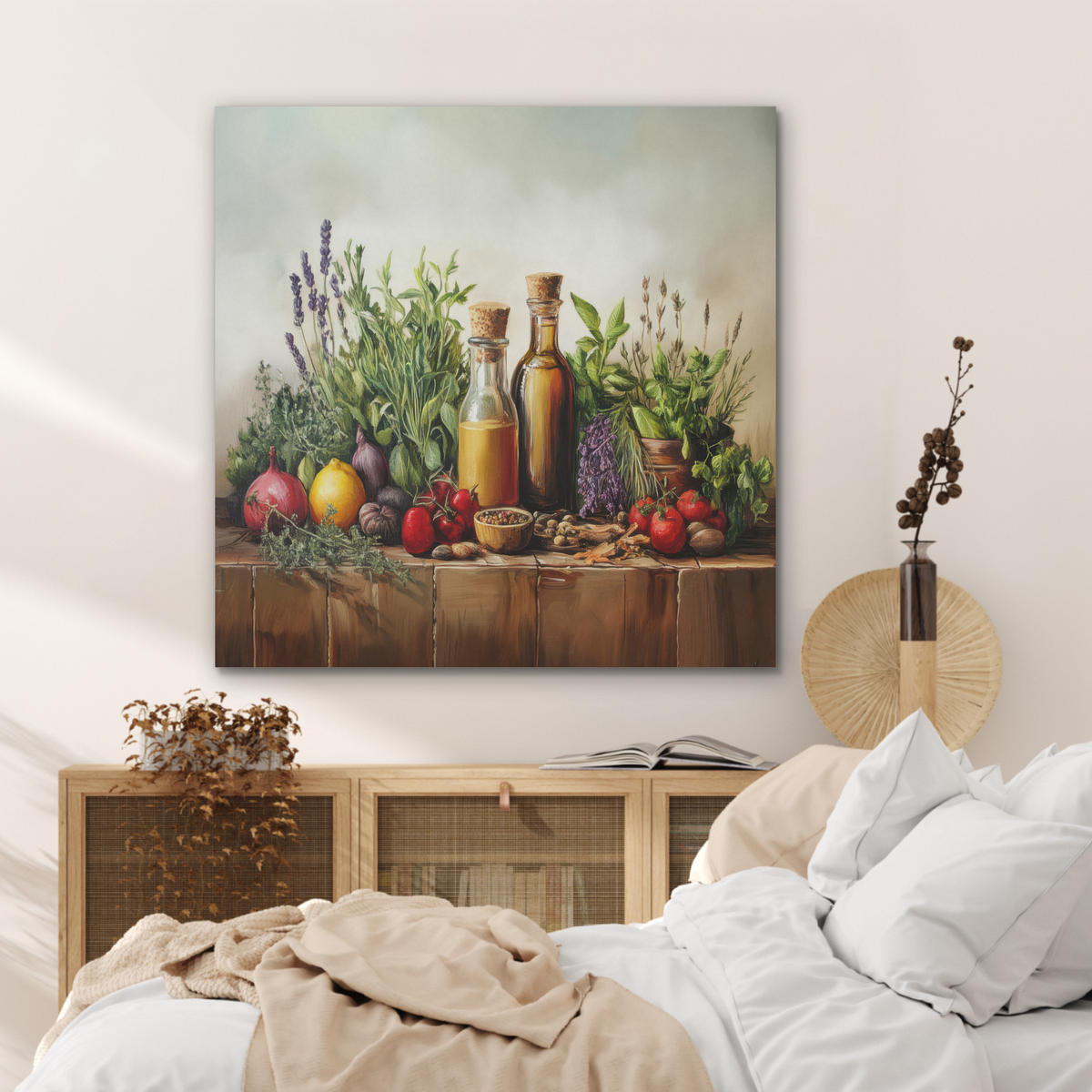 AKUSTIKPANEEL Stilleben - Kräuter - Gewürze - Früchte - Farbenfroh 90x90 cm - Grün, Textil (90/0.9/90cm) - MuchoWow