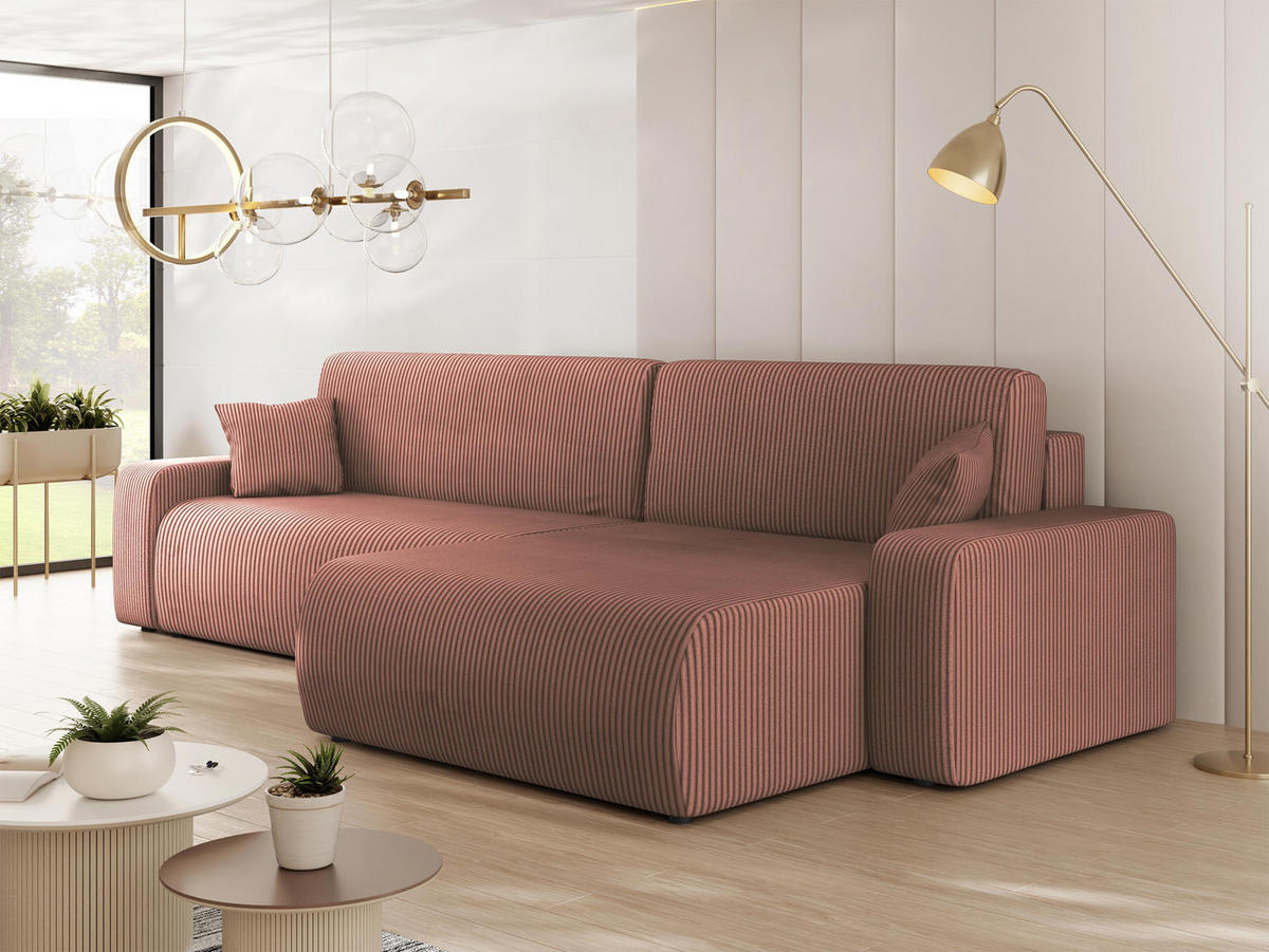 ECKSOFA Piano L Cord - Schwarz/Rosa, Holz/Kunststoff (274/145cm) - MIRJAN24