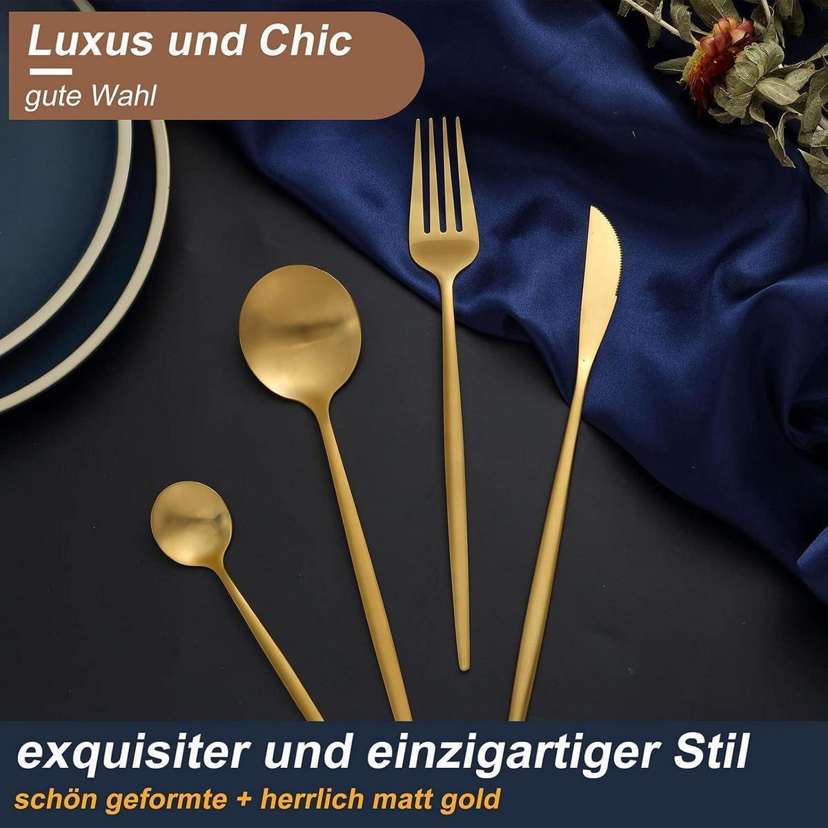 BESTECKSET 24-teilig Matt Gold - Goldfarben, Metall