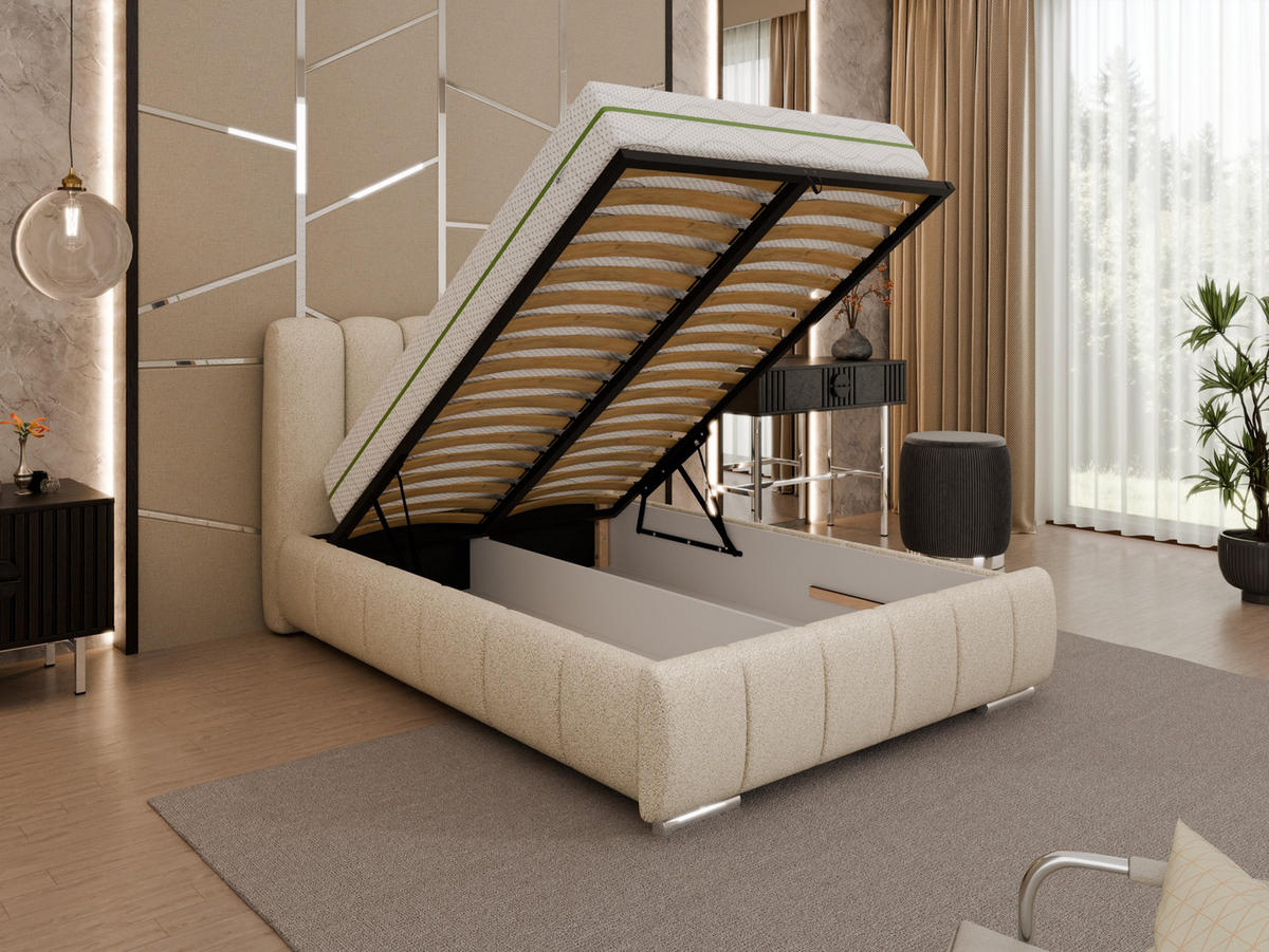 POLSTERBETT Zaira 120x200cm – Elegantes Polsterbett für modernen Wohnstil , ZONIERTE MULTI-TASCHEN-FEDERKERN (24cm), beige - Beige, Holz (120/200cm) - Panda Möbel