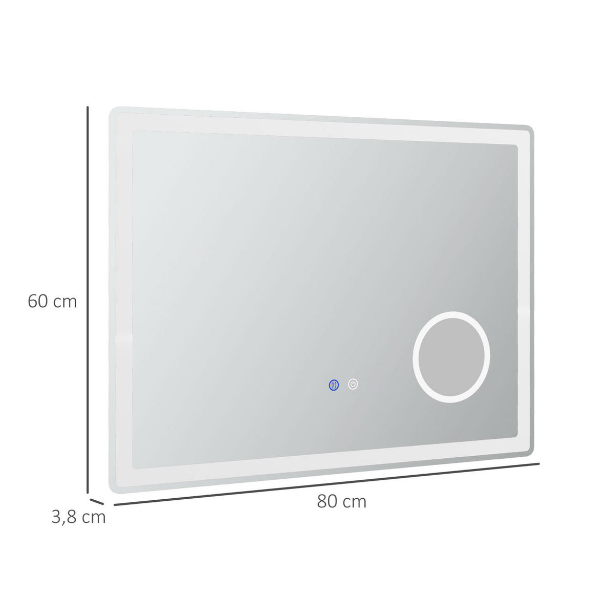 WANDSPIEGEL 80/3,8/60 cm weiß aus Eisen mit LED, Touch und Antibeschlag - Weiß, Metall (3.8/60/80cm) - OKWISH