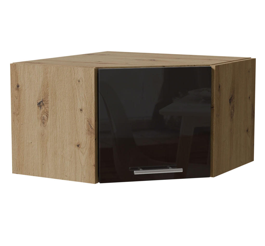 Feldmann-Wohnen Eckhängeschrank Schwarz Hochglanz, Eiche Artisan 60x36x60 cm