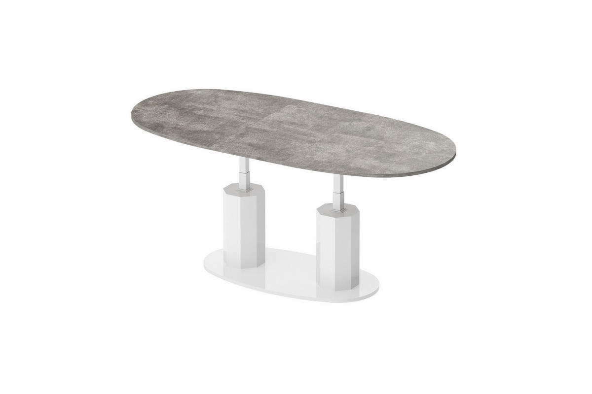 COUCHTISCH Cappuccino Weiß Hochglanz oval ausziehbar höhenverstellbar - Hellgrau/Weiß, Holzwerkstoff (80/130/54cm) - designimpex