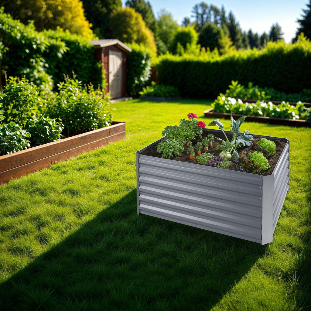 Thumbnail - tectake Hochbeet, Silber, Metall, Baum/Pflanze/Natur, Rechteckig, 90x57x120 cm, Gartenzubehör, Hochbeete