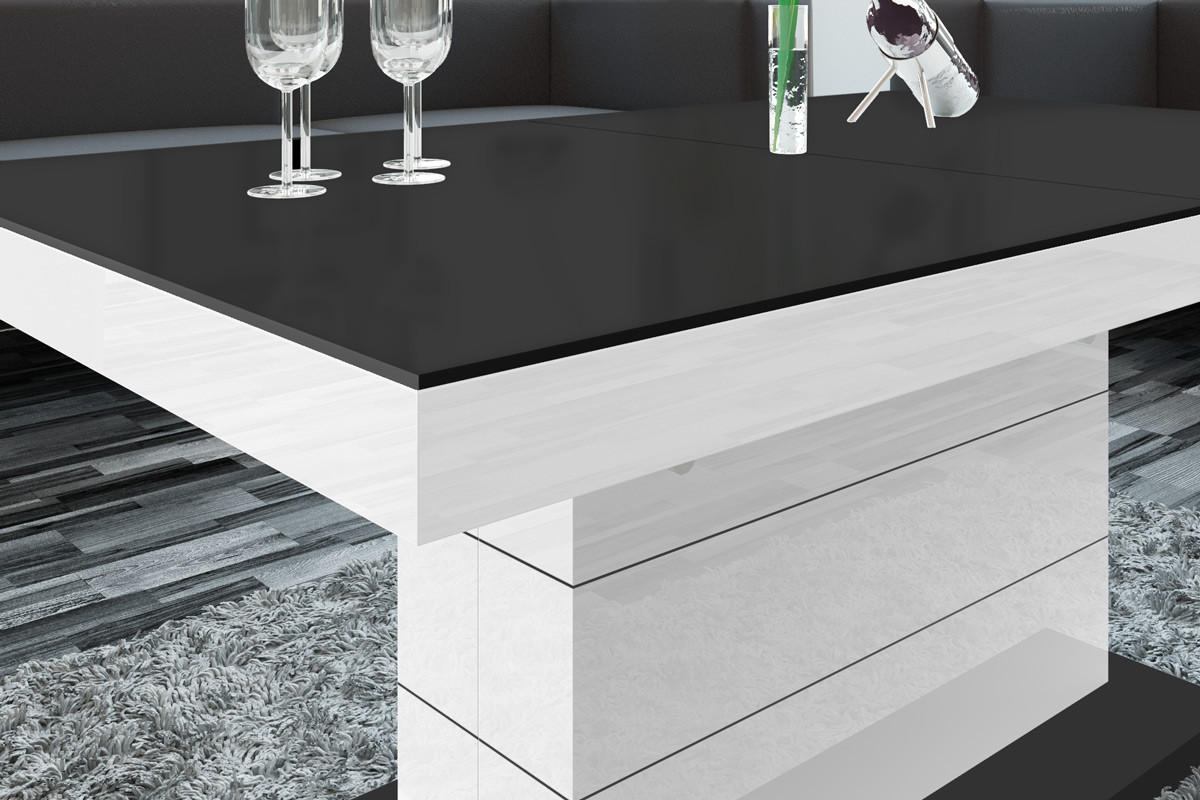 COUCHTISCH rechteckig Schwarz matt Weiß Hochglanz auziehbar höhenverstellbar 120/70/50 cm - Weiß Hochglanz/Schwarz, Holzwerkstoff (70/120/50cm)