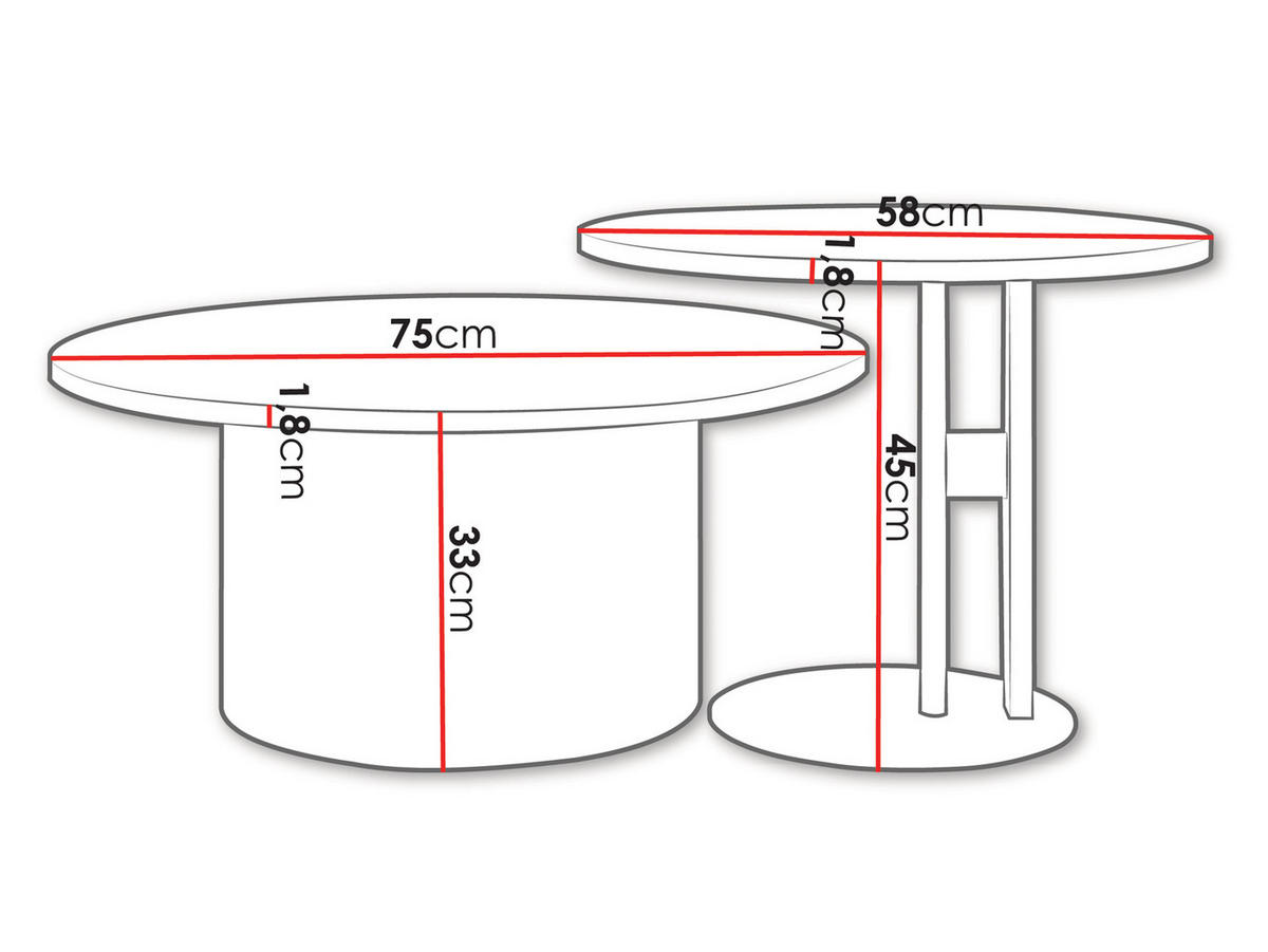 COUCHTISCH-SET Monar - Eichefarben/Schwarz, Holzwerkstoff/Metall (58/58/45cm) - MIRJAN24