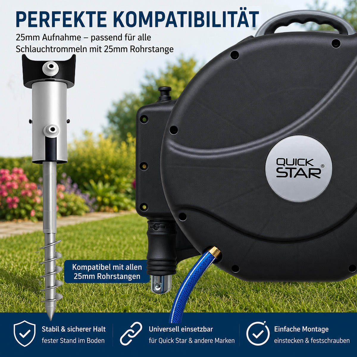 BODENANKER für Schlauchtrommel - Grau, Metall (21/39/46cm) - QUICK STAR
