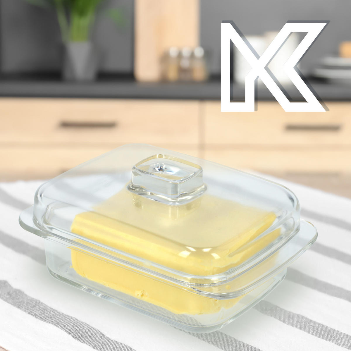 BUTTERDOSE mit Deckel, 11 x 7 cm - Transparent, Glas (11/10.5/16cm) - KADAX
