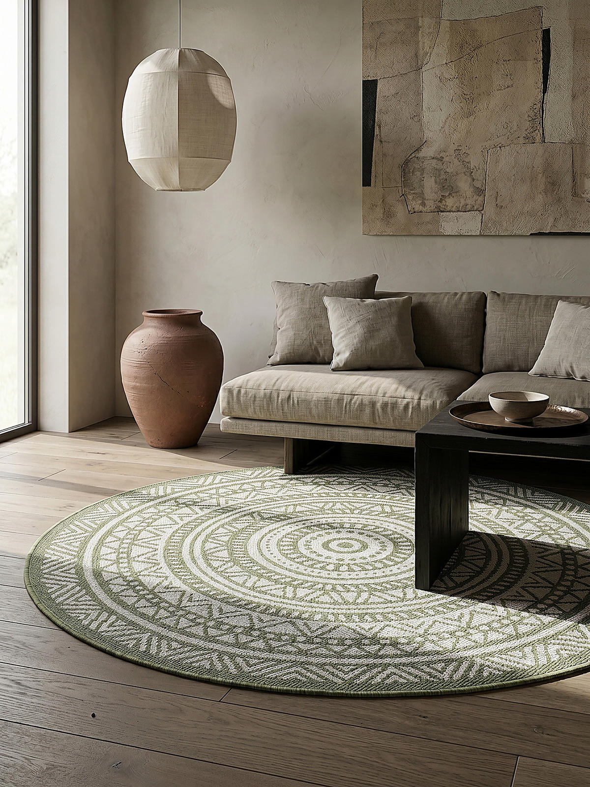 RUNDTEPPICH Orientalisch BORNO Polypropylen Grün 120 x 120 cm - Grün, Textil (120/120cm) - KADIMA DESIGN