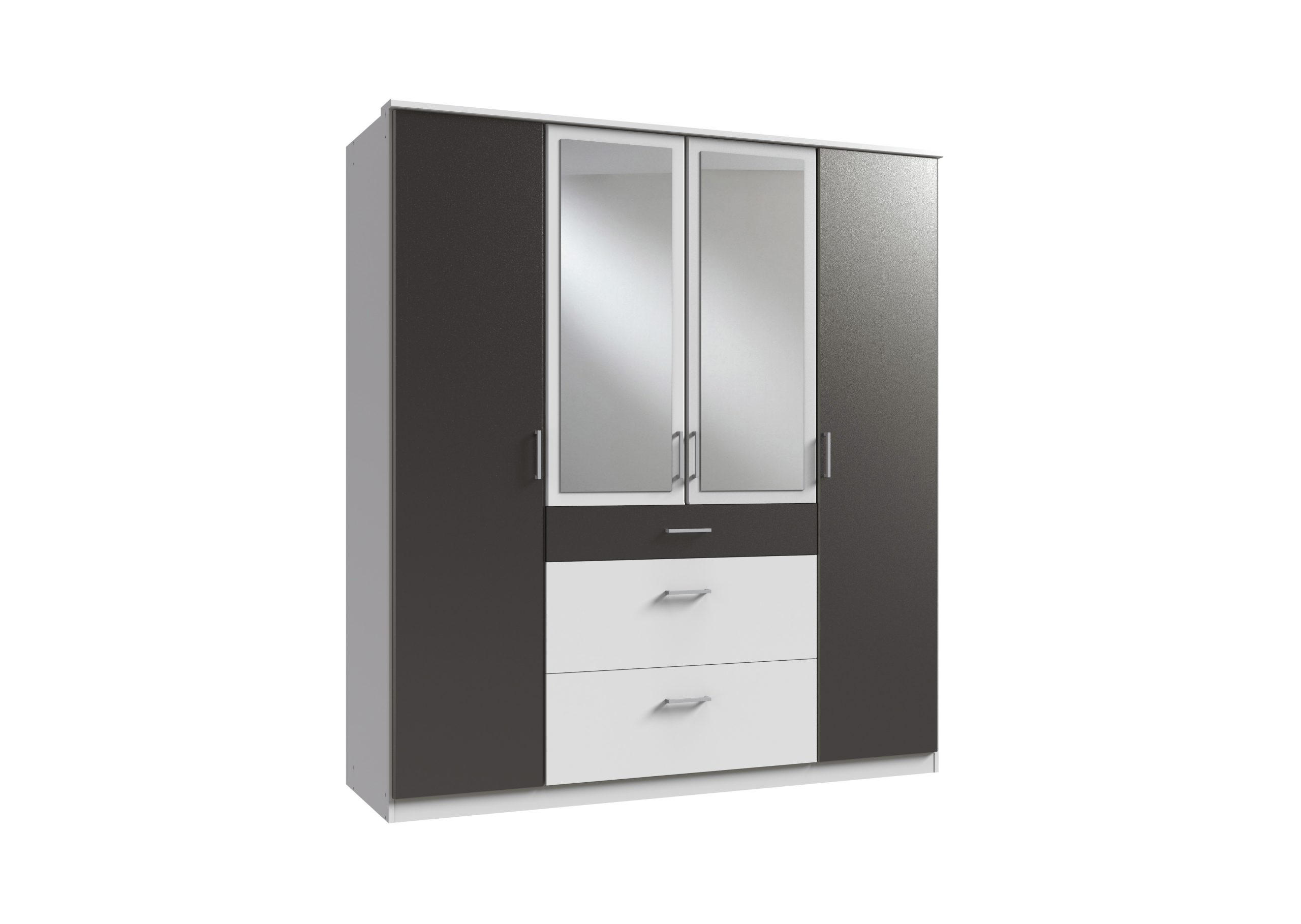 KLEIDERSCHRANK Click in Weiß mit Grafit - Drehtürenschrank 179 cm Breite mit Spiegel - Weiß, Holzwerkstoff (179/199/58cm)