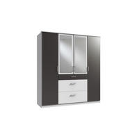 KLEIDERSCHRANK Click in Weiß mit Grafit - Drehtürenschrank 179 cm Breite mit Spiegel - Weiß, Holzwerkstoff (179/199/58cm)