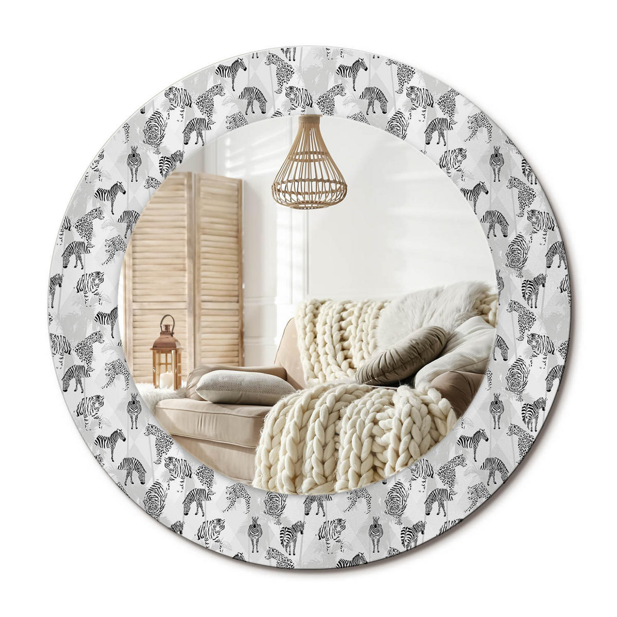 SPIEGEL Rund Ø 50 cm mit Aufdruck - Schwarz, Glas (50/50/0.4cm) - Wallfluent