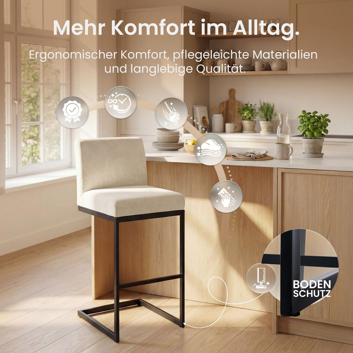 BARHOCKER Samt Creme - Creme/Schwarz, Textil/Metall (43/104/53cm) - CLP