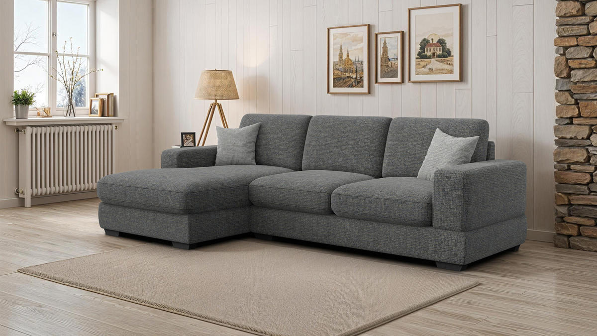 ECKSOFA OTTO 4-Sitzer, anthracit - Schwarz/Grau, Holz/Textil (279/159cm) - Courtois Laville