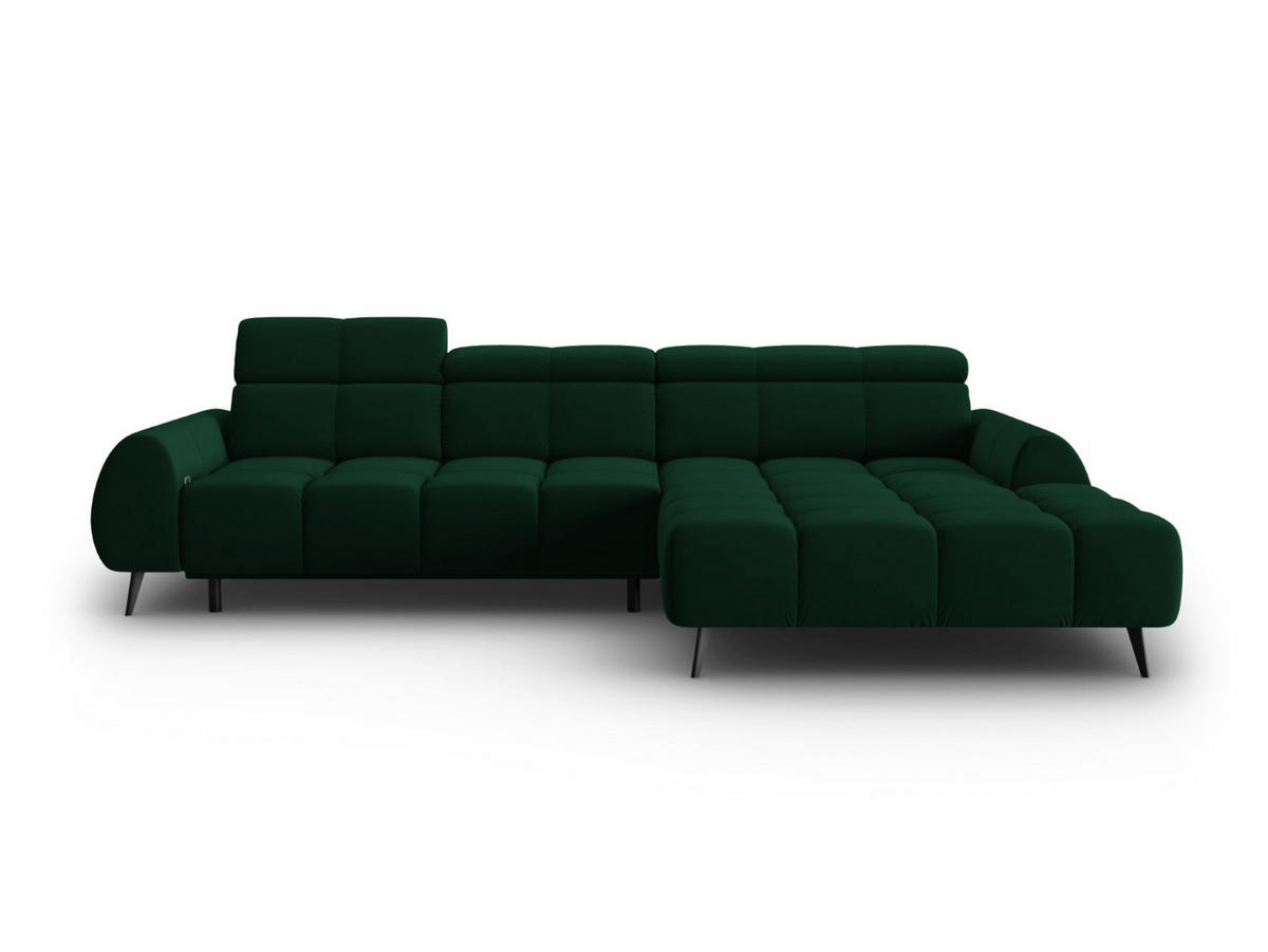 ELEKTRISCHES-ECKSOFA rechts Alyse aus Samt flaschengrün 5 Sitzplätze - Grün, Textil (188/295cm) - Micadoni