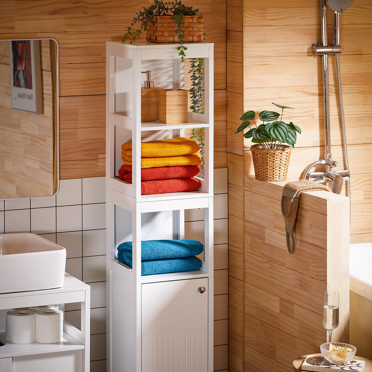 HOCHSCHRANK Weiß - Weiß, Holzwerkstoff (30/144/30cm) - SoBuy