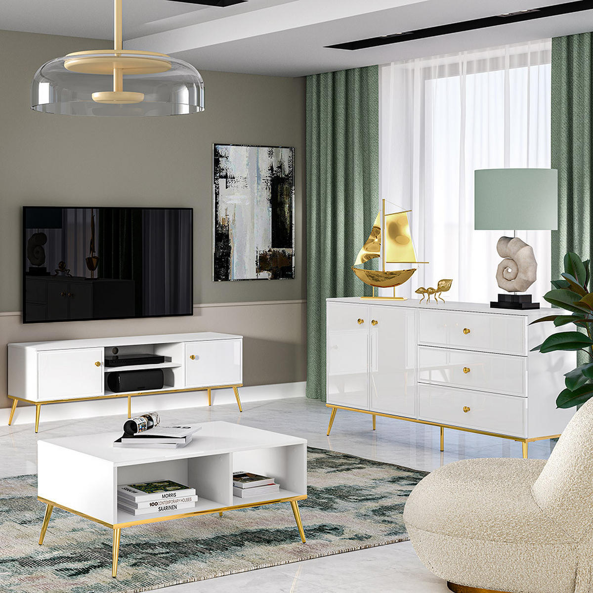 SIDEBOARD Gubin-131 - Weiß, Holzwerkstoff (160/85/40cm) - Lomado