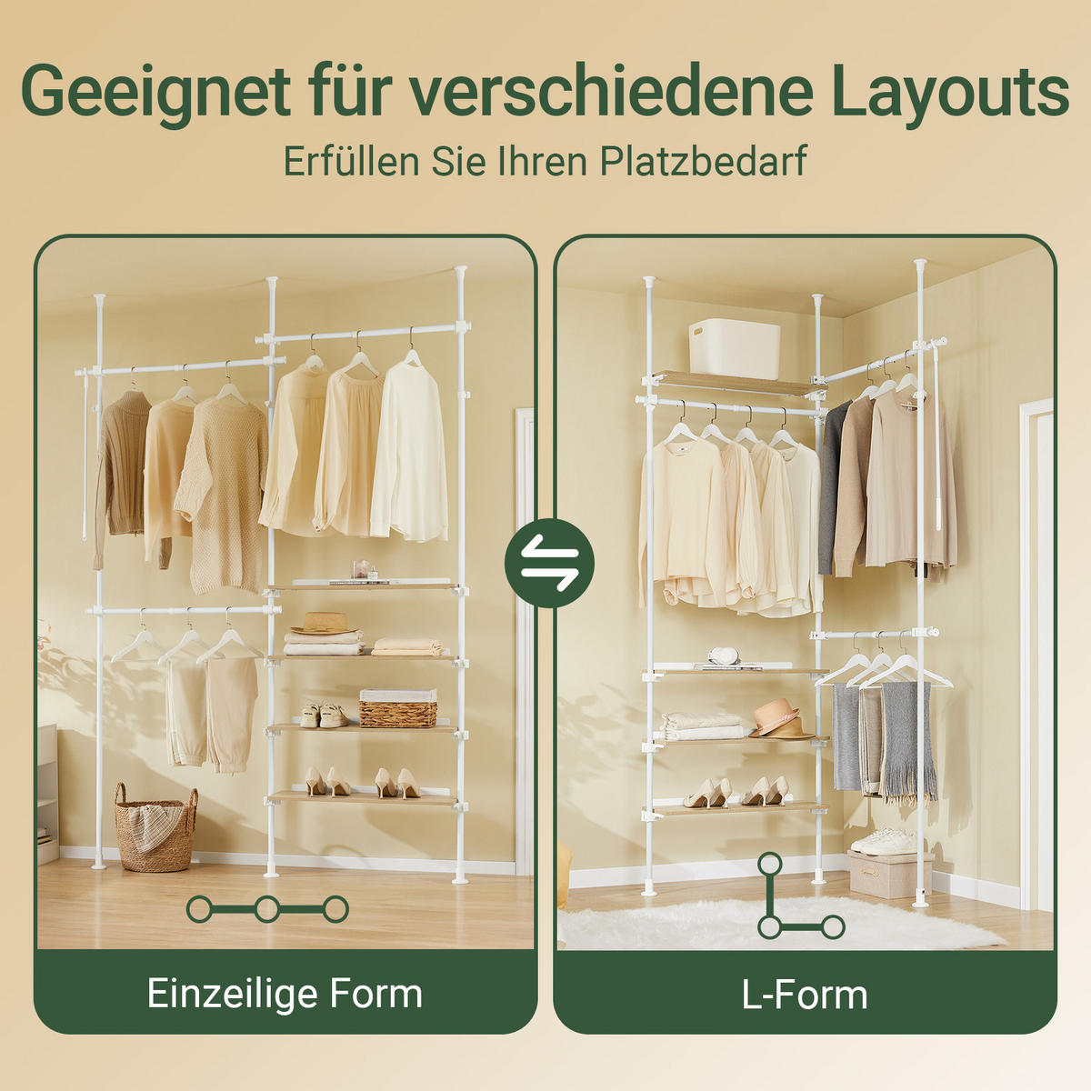 TELESKOP KLEIDERSTÄNDER Weiß-Natur - Weiß/Naturfarben, Kunststoff (198/295/24cm) - SoBuy