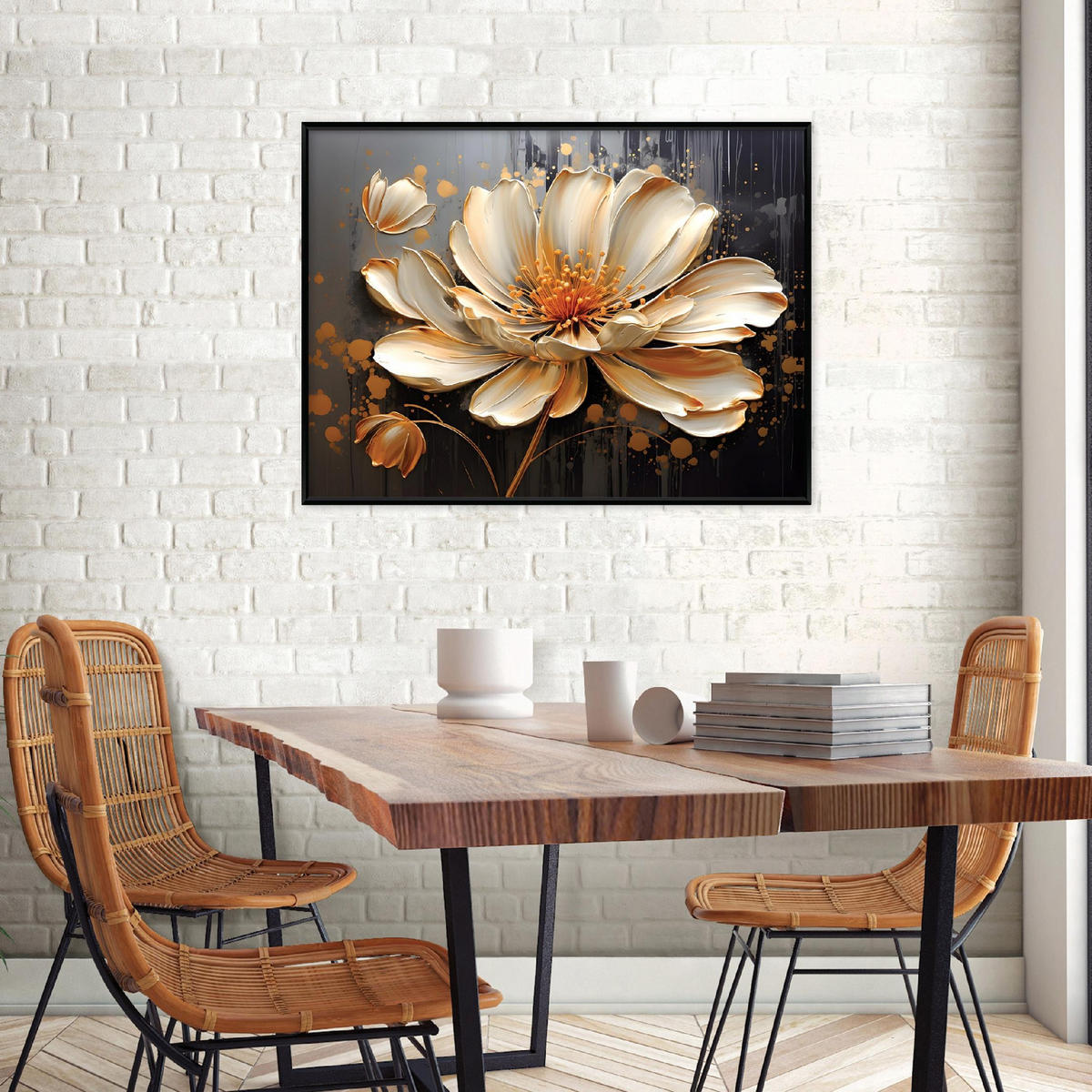 BILDER mit Rahmen Blumen Abstrakt Golden 60x40 cm - Multicolor, Holzwerkstoff (60/40cm) - Wallarena