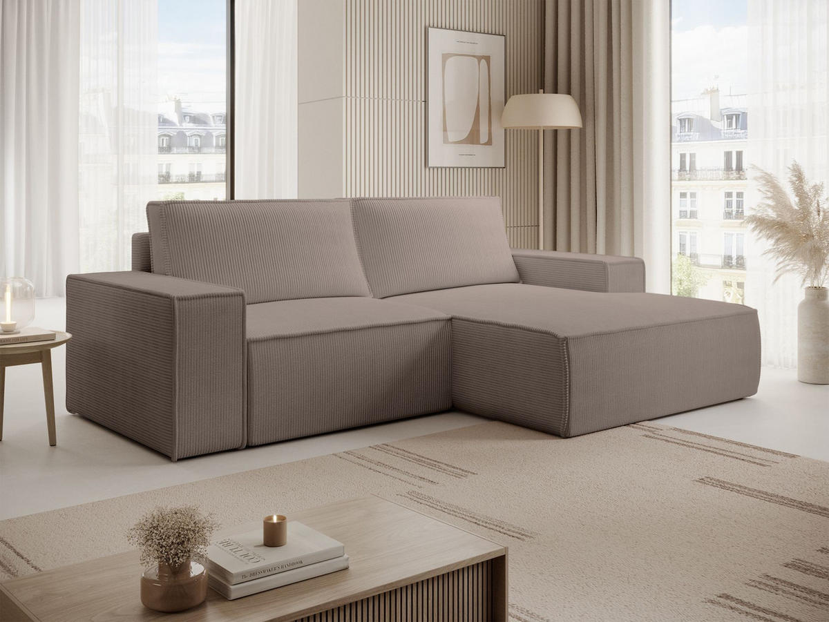 ECKSOFA Farese Mini mit Cordbezug Beige, rechts - Beige/Schwarz, Textil (240/167cm) - Selsey