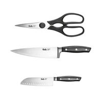 MESSERSET PROFI 3-tlg Santokumesser 16,5 cm Kochmesser 19 cm Küchenschere 20 cm Edelstahl Schwarz - Silberfarben/Schwarz, Kunststoff/Metall - Fissler
