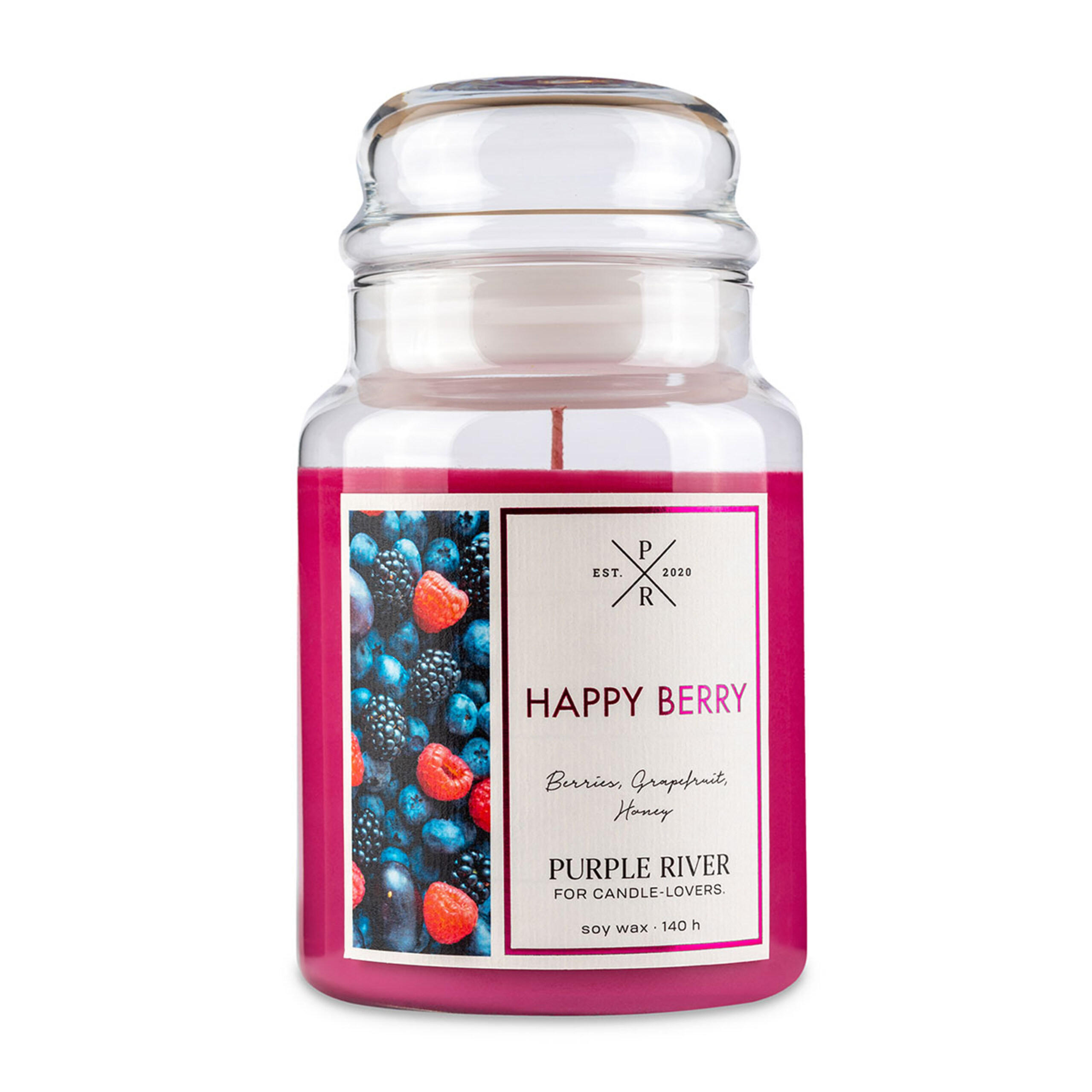 VONNÁ SVÍČKA Fialová Happy Berry sklo sójový vosk
