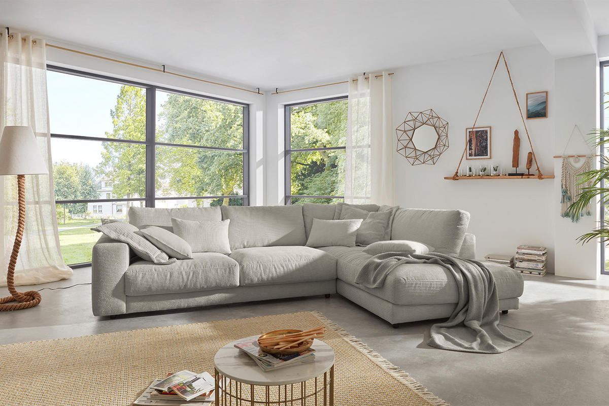 ECKSOFA MADELINE Granit Cord - Schwarz/Grau, Kunststoff/Textil (325/224cm) - KAWOLA