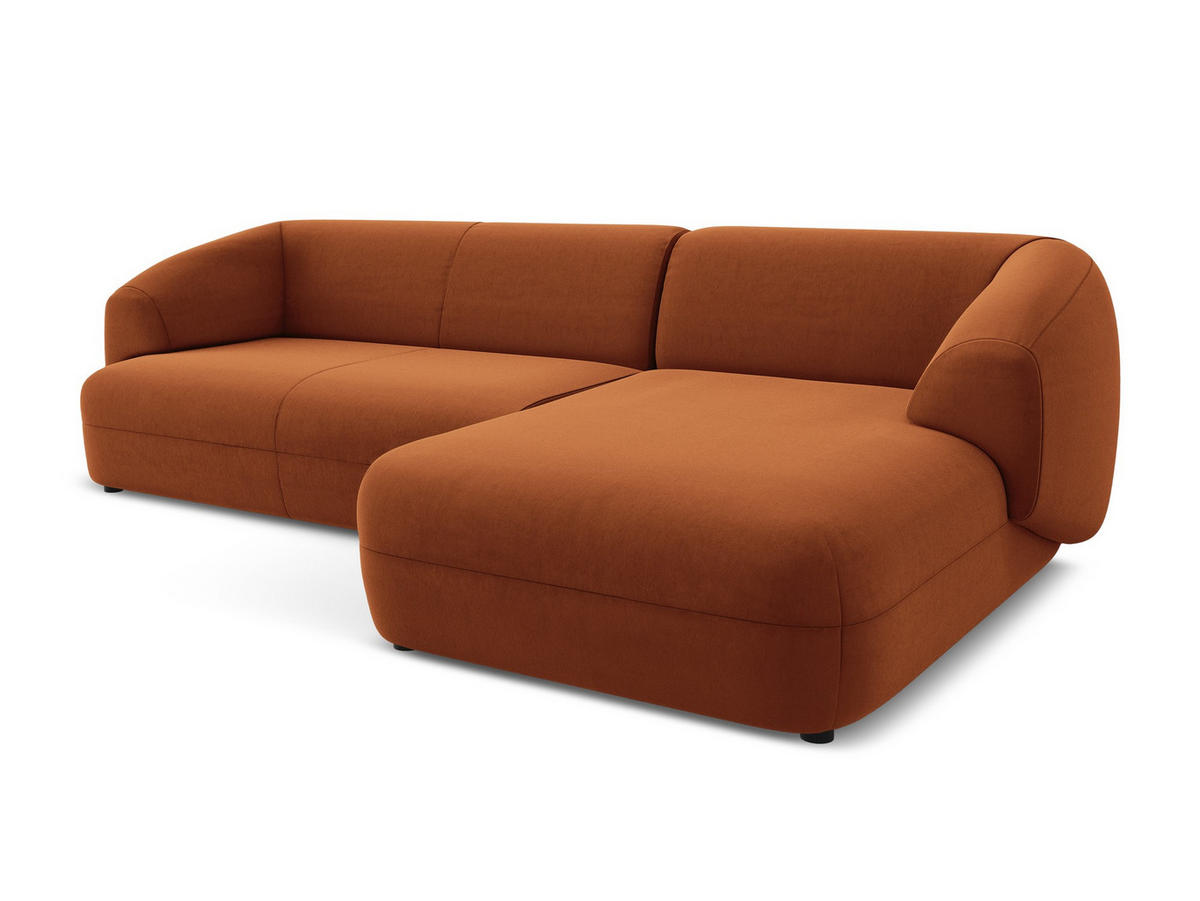 ECKSOFA Rechts Samt Stoff Orange - Terra cotta/Schwarz, Kunststoff/Textil (280/156cm) - Makamii