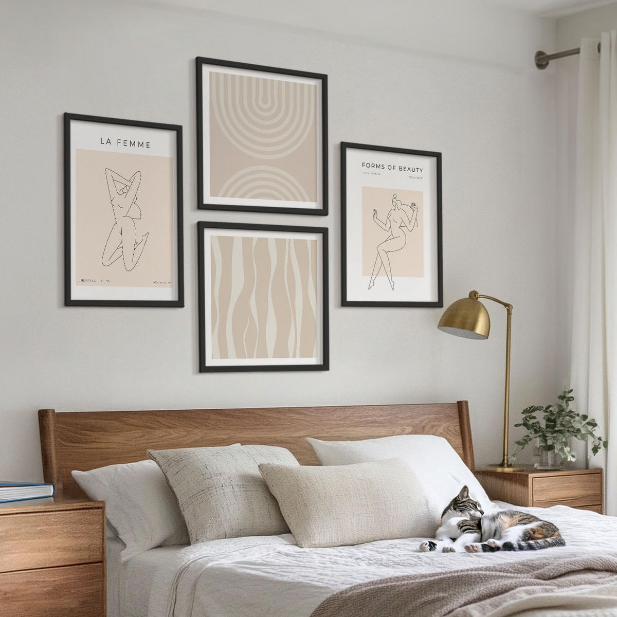 BILDER SET 4er Set - 50x50 cm & 40x60 cm Schwarzer Rahmen - Eine Sammlung minimalistischer Formen - Schwarz, Kunststoff (50/50cm) - TULUP