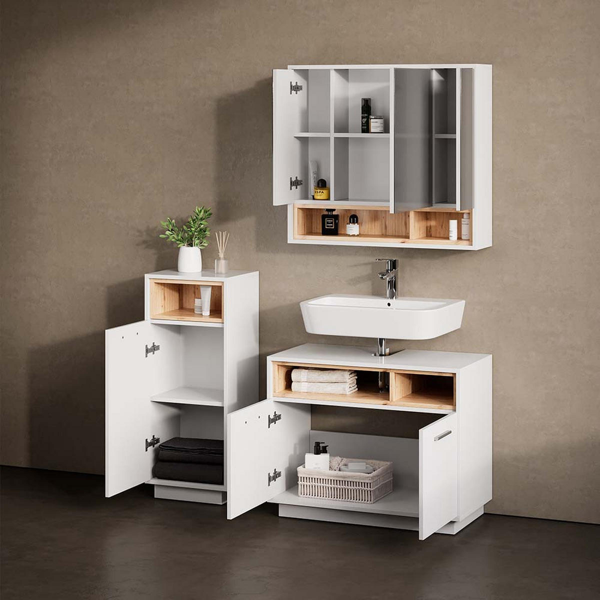 MIDISCHRANK Temo Weiß 30 x 93 cm - Weiß, Holzwerkstoff (30/93/30cm) - Livinity®