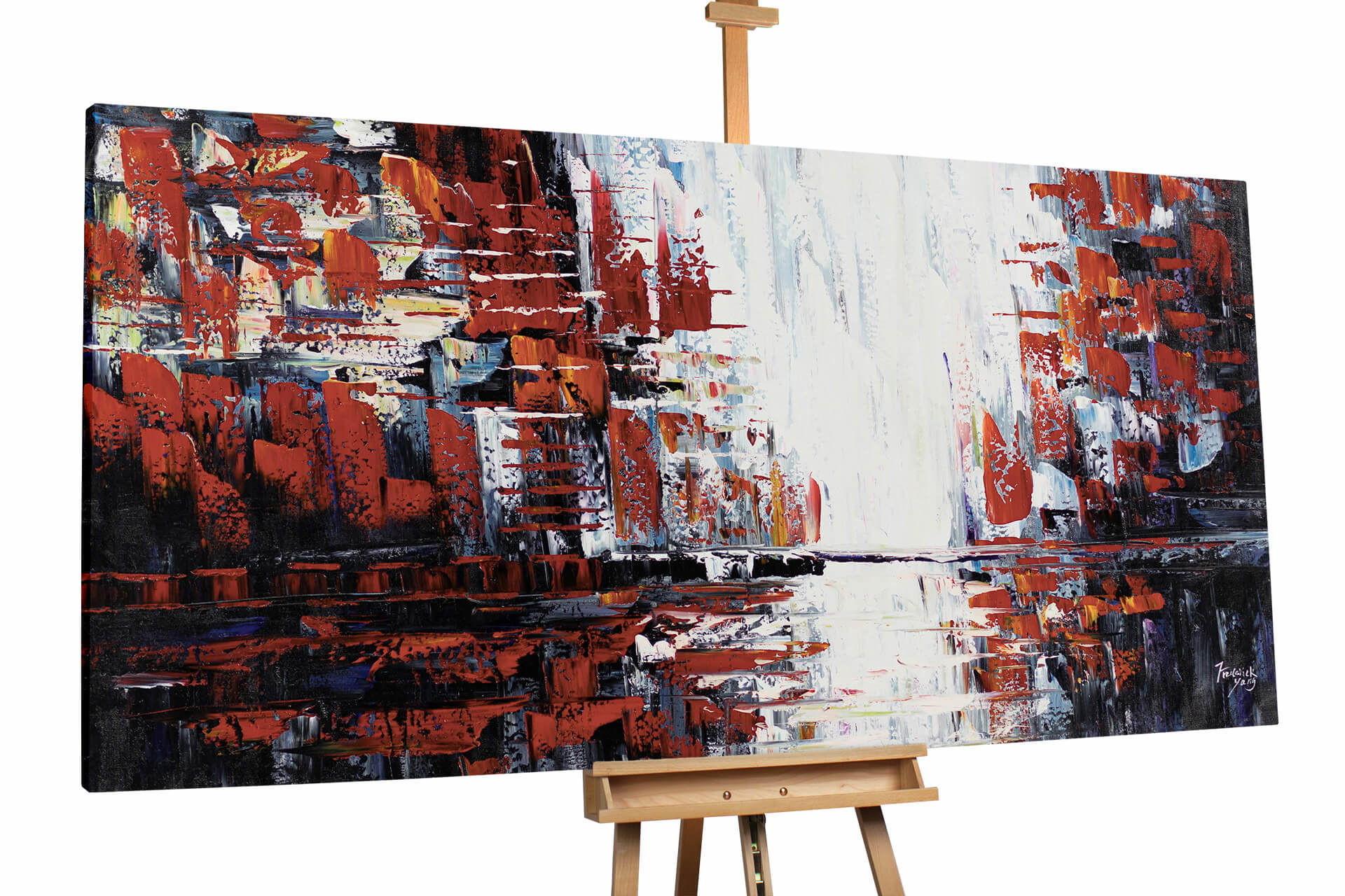 ÖLGEMÄLDE XXL Rot 200/100 cm - Rot/Weiß, Holz/Textil (6.68/100cm) - KUNSTLOFT