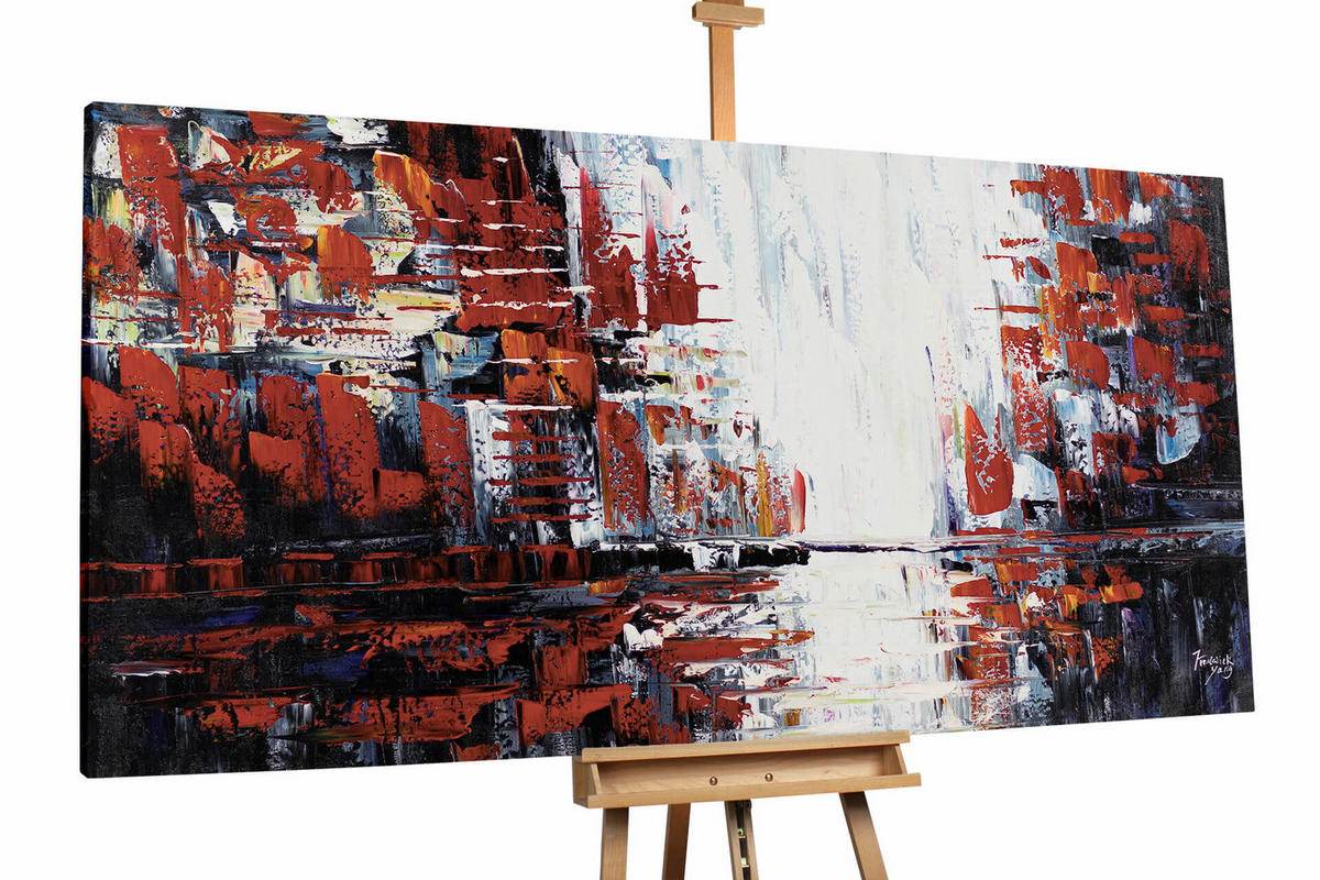 XXL ÖLGEMÄLDE Rot 200/100 cm - Rot/Weiß, Holz/Textil (200/100cm) - KUNSTLOFT