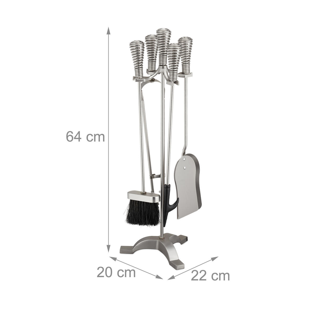 5-TLG.KAMINBESTECK-SET - Silberfarben, Metall (22/64/20cm) - Relaxdays