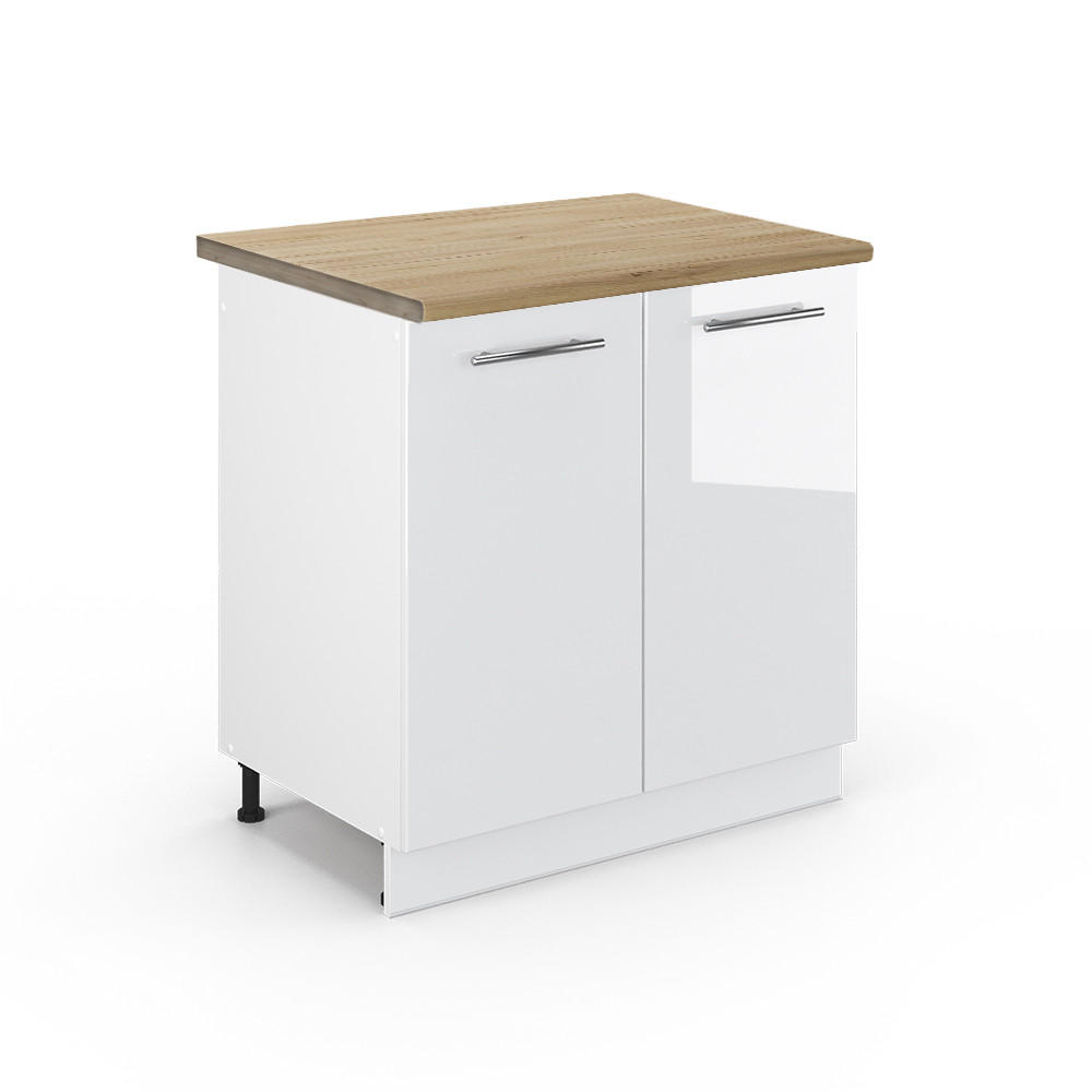 SPÜLENUNTERSCHRANK Fame-Line Weiß Hochglanz 80 cm, AP Eiche - Weiß Hochglanz/Weiß, Holzwerkstoff (80/82/60cm) - Vicco