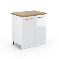 SPÜLENUNTERSCHRANK Fame-Line Weiß Hochglanz 80 cm, AP Eiche - Weiß Hochglanz/Weiß, Holzwerkstoff (80/82/60cm) - Vicco