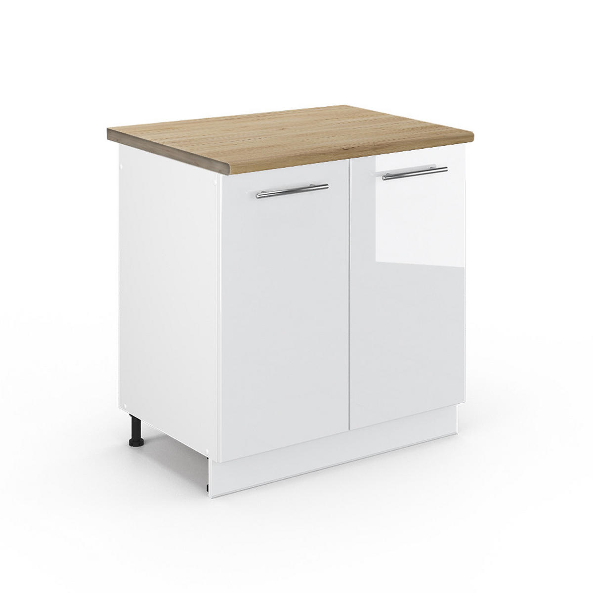 SPÜLENUNTERSCHRANK Fame-Line Weiß Hochglanz 80 cm, AP Eiche - Weiß Hochglanz/Weiß, Holzwerkstoff (80/82/60cm) - Vicco