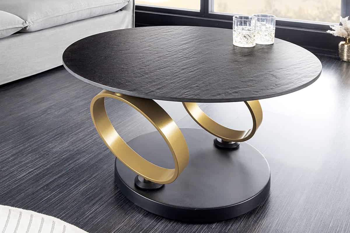 COUCHTISCH DANCING RINGS Keramik Schwarz 135 cm - Goldfarben/Schwarz, Keramik/Metall (80/134/44cm) - riess-ambiente
