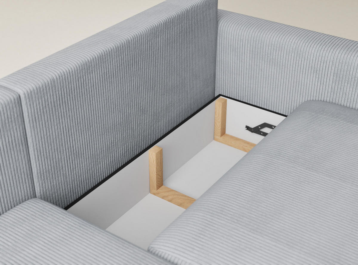 ECKSOFA MIT SCHLAFFUNKTION Leon Hellgrau Samtstoff - Hellgrau/Schwarz, Holz/Holzwerkstoff (148/239cm) - Maison de Reve
