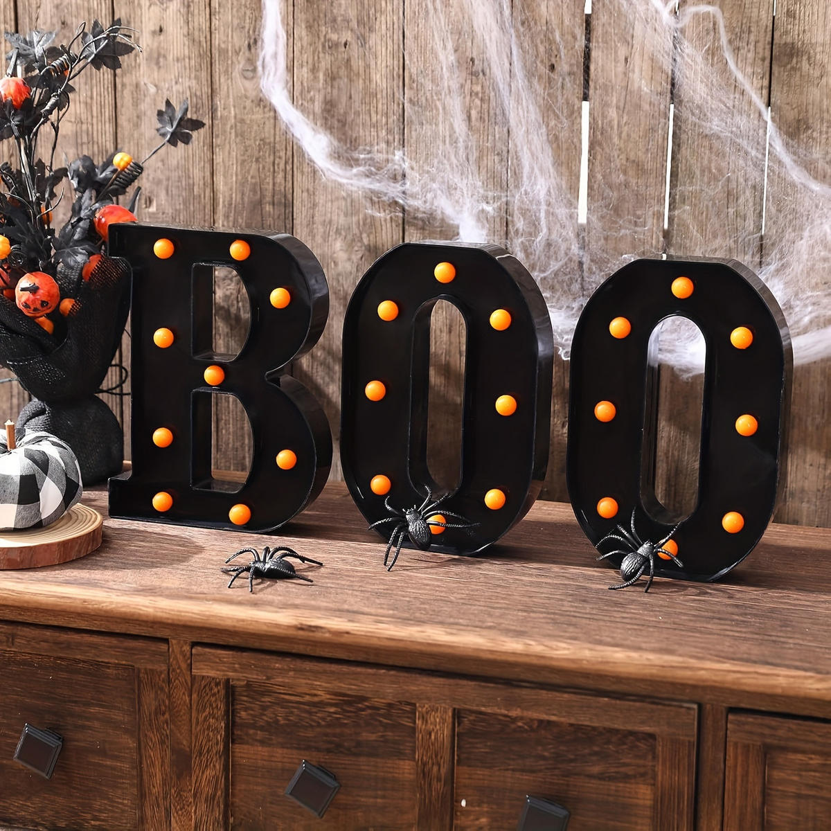 LED LETTERS BOO Halloween orange Deko für Kamin Party Innenbereich - Schwarz, Kunststoff (21.59/16/3.8cm)